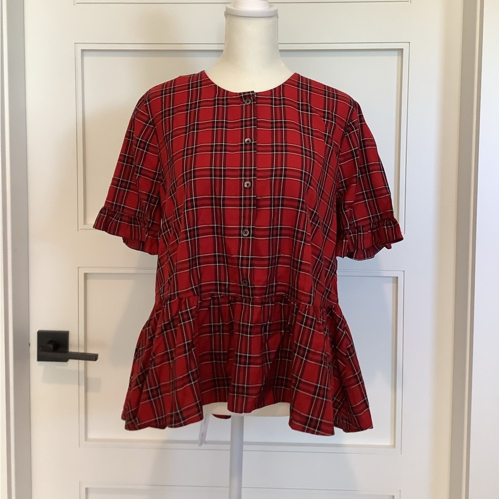 Madewell Holiday Plaid Peplum sz M top